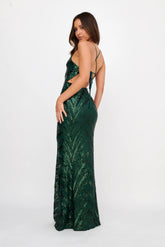 Dalila Open Tied Back Sequin Maxi Dress Hunter